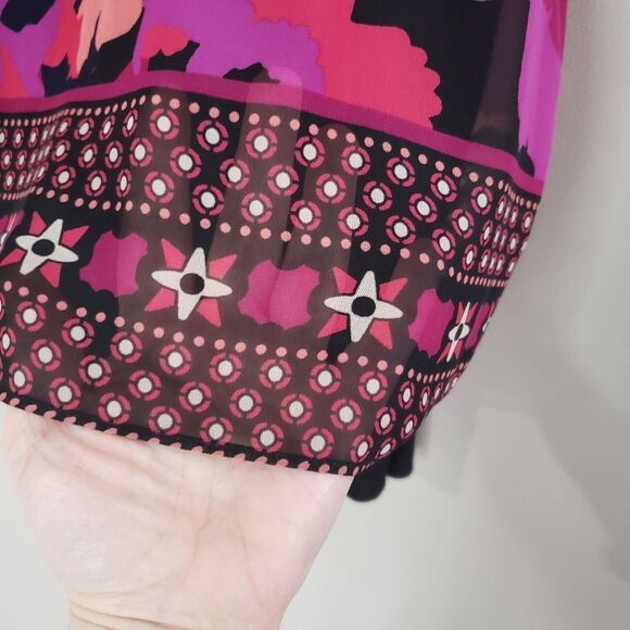 🦋3/$20 Dana Buchman Large Pink Purple Print Short Sleeve Layered Boxy Top - Picture 3 of 9